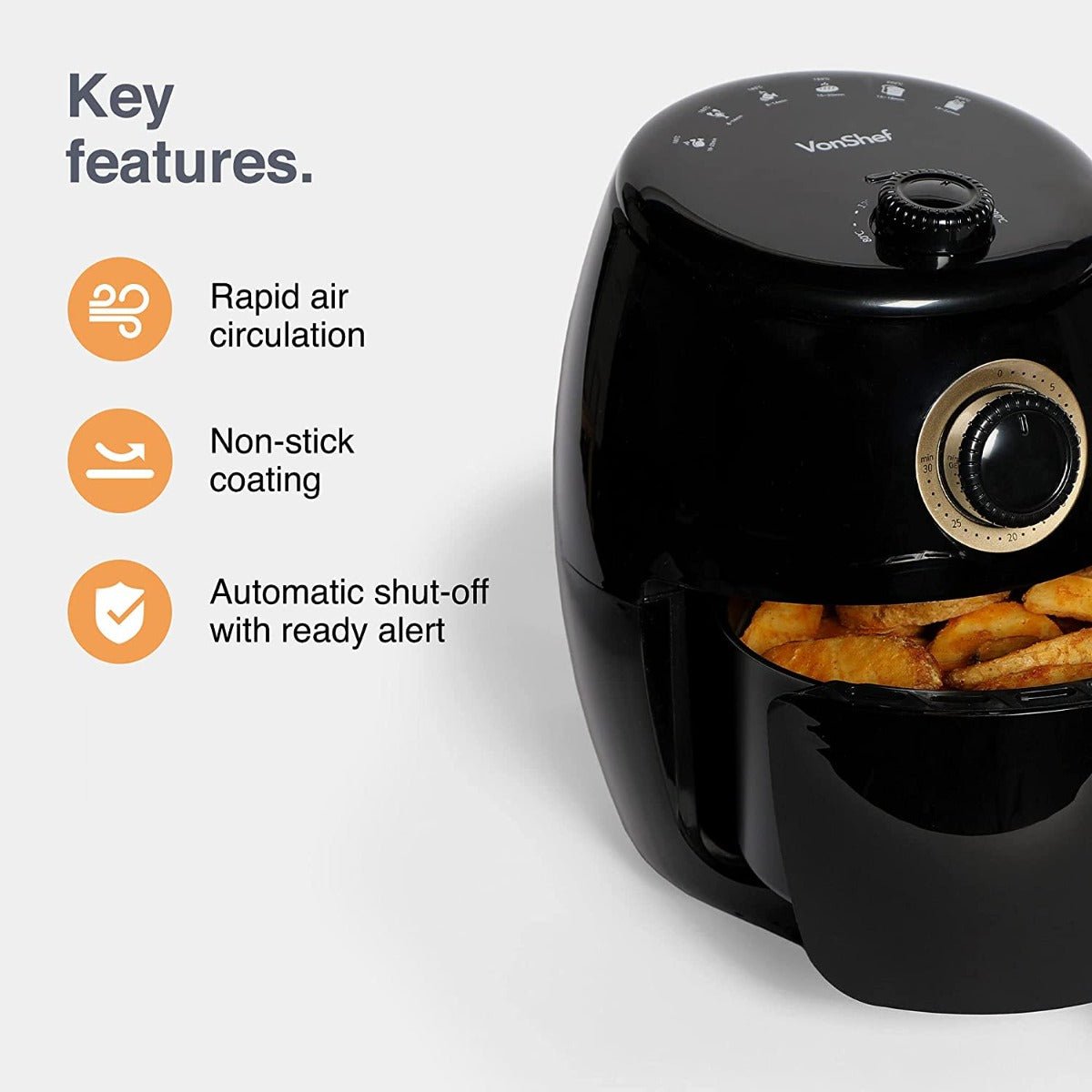 Vonhaus 220 volt Air Fryer 2000155 2 Liter air fryer 220v 240 volts Large Capacity Basket, Rapid Air Circulation, Easy Clean Non-Stick & Auto Shut Off Low Fat Healthy Cooking