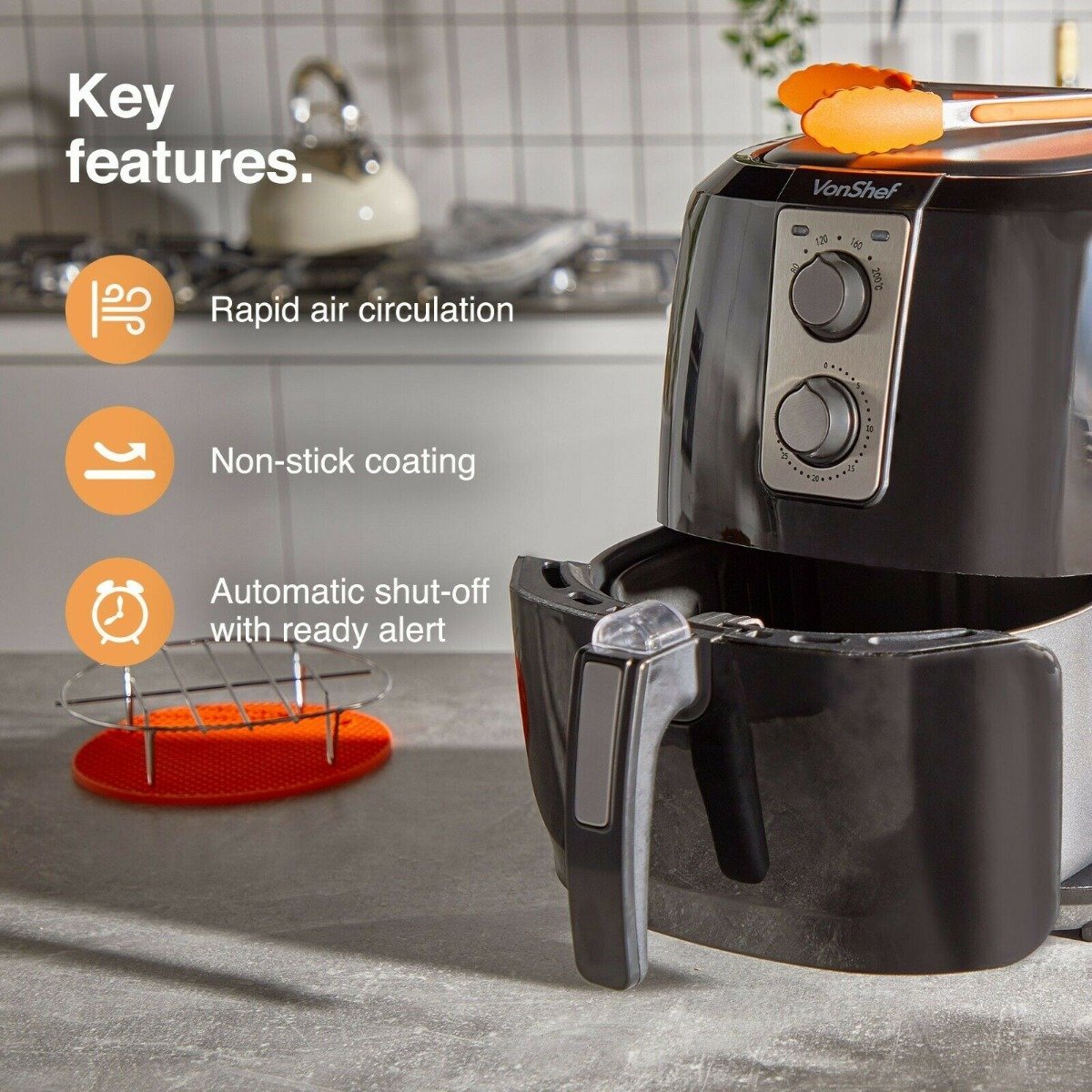 Vonhaus 220 volt Air Fryer 2000156 5.5 Liter Large Capacity Basket 1800 Watts 220v 240 volts 50 hz