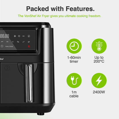 Vonshef 220 volts air fryer 9 liter with 2 trays and liners included 220v 240 volt air fryer large 2000224