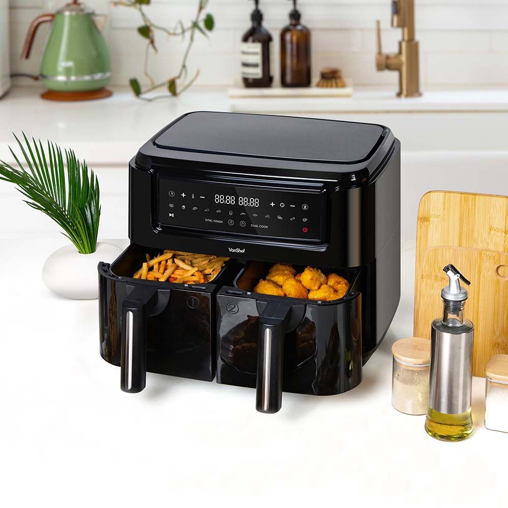 Vonshef 220 volts air fryer 9 liter with 2 trays and liners included 220v 240 volt air fryer large 2000224
