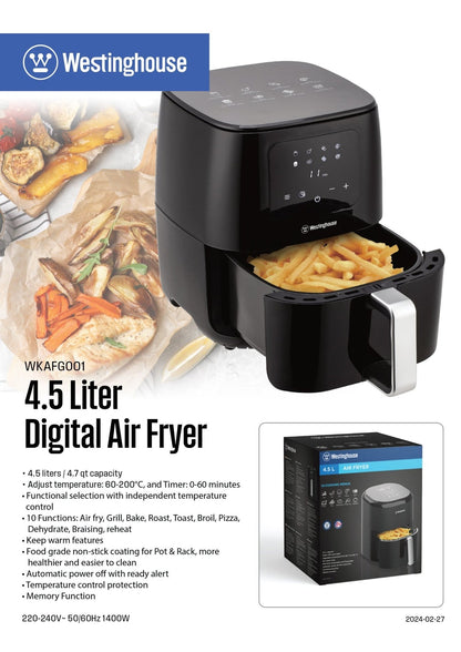 Westinghouse 220 volt air fryer Digital air fryer 220v 240 volt 4.5 liters WKAFGO01